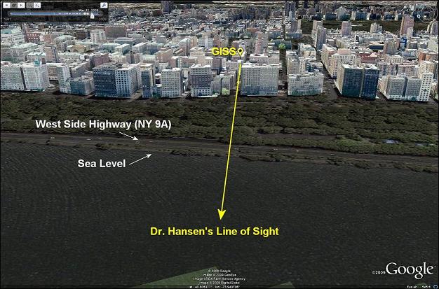 Η φωτογραφία είναι από το Google Earth, τραβηγμένη πριν τρεις εβδομάδες, και δείχνει την λεωφόρο που ο Hansen είχε προβλέψει ότι θα ήταν κάτω από το νερό το 2008.